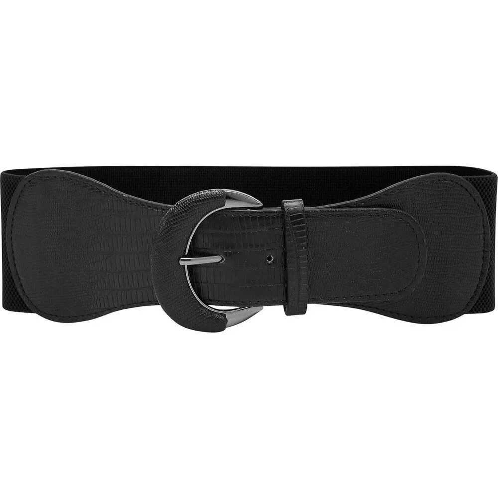 ❤️Women Black Butterfly Wide PU Elastic Stretch Thick Buckle Waist Belt